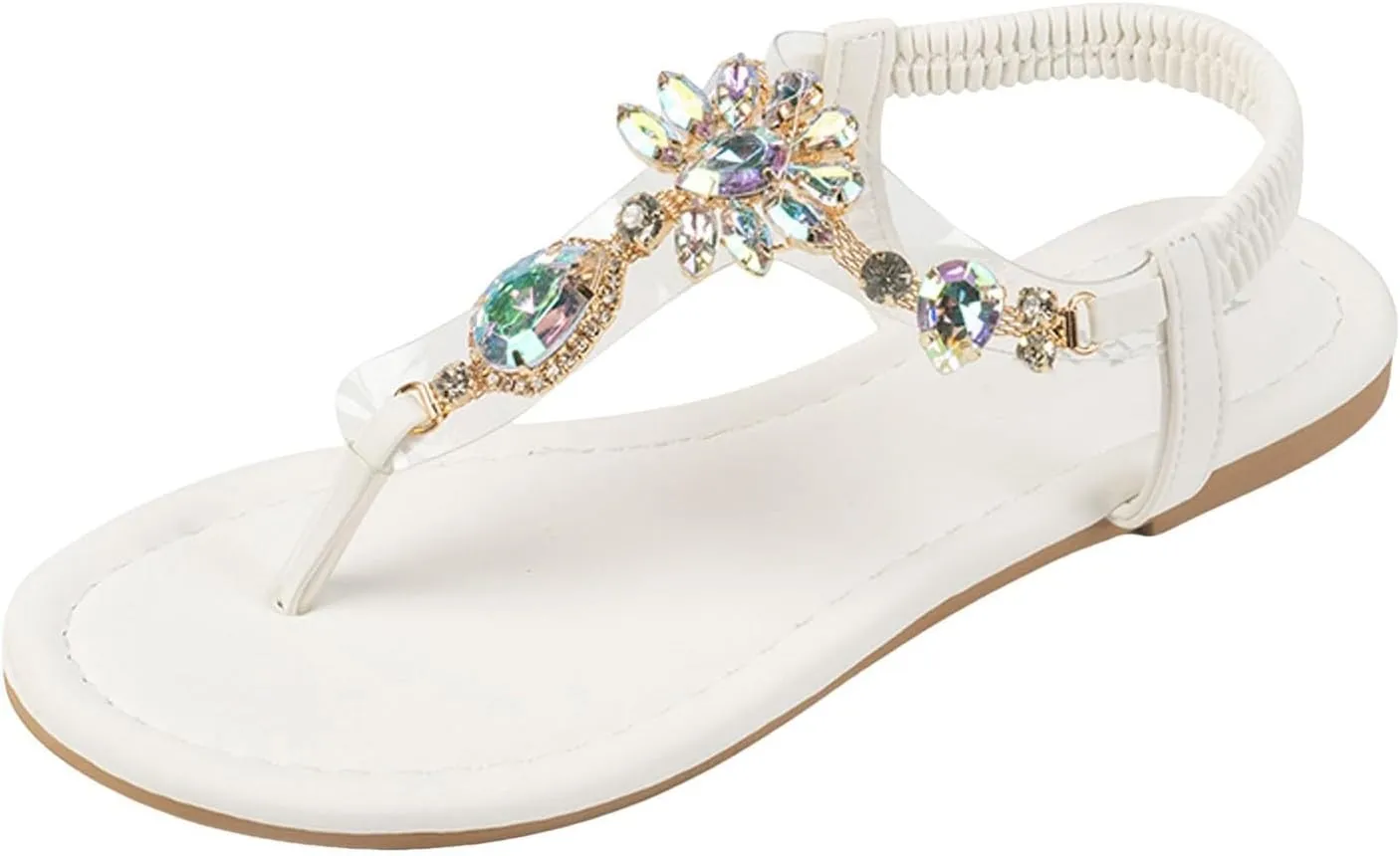 Sandals Womens Flip Flops Dress Beach Dressy Rhinestone T-Strap Thong Sandals for Summers with Ankle Strap