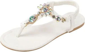 Sandals Womens Flip Flops Dress Beach Dressy Rhinestone T-Strap Thong Sandals for Summers with Ankle Strap