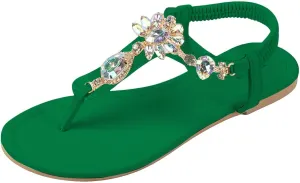 Sandals Womens Flip Flops Dress Beach Dressy Rhinestone T-Strap Thong Sandals for Summers with Ankle Strap