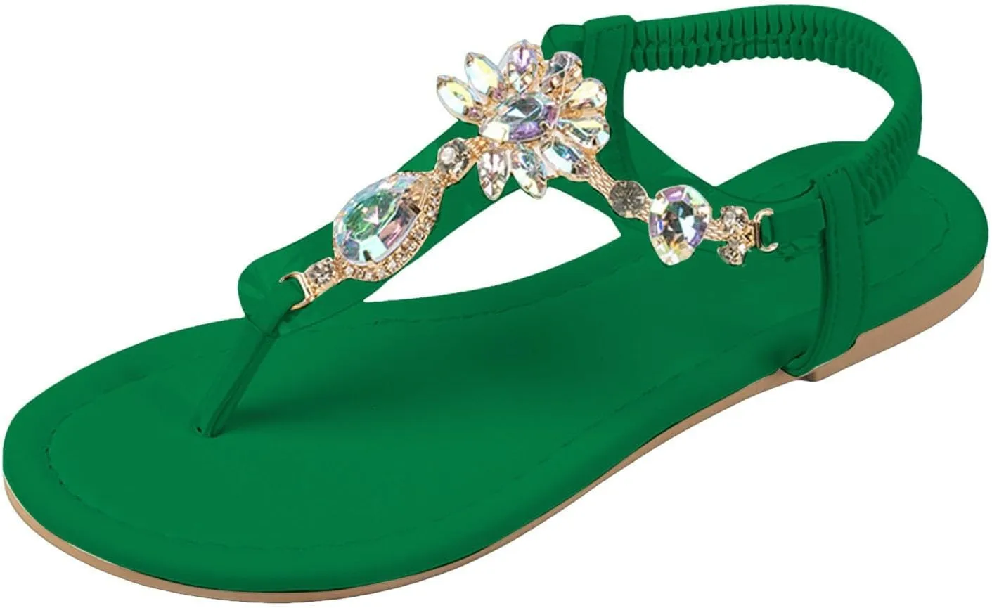 Sandals Womens Flip Flops Dress Beach Dressy Rhinestone T-Strap Thong Sandals for Summers with Ankle Strap