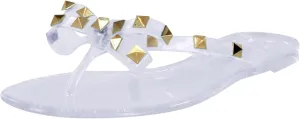 Sandals Womens Flip-Flops Flat Sandals Bow Jelly Slippers Summer Beach with Rivets Slides Slip On