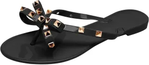 Sandals Womens Flip-Flops Flat Sandals Bow Jelly Slippers Summer Beach with Rivets Slides Slip On