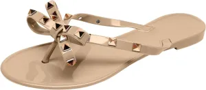Sandals Womens Flip-Flops Flat Sandals Bow Jelly Slippers Summer Beach with Rivets Slides Slip On