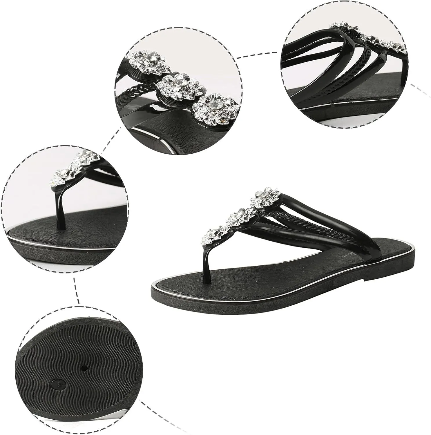 Sandals Womens Flip Flops for Women Dressy Rhinestone T-Strap Thong Sandals for Summers Dress Beach