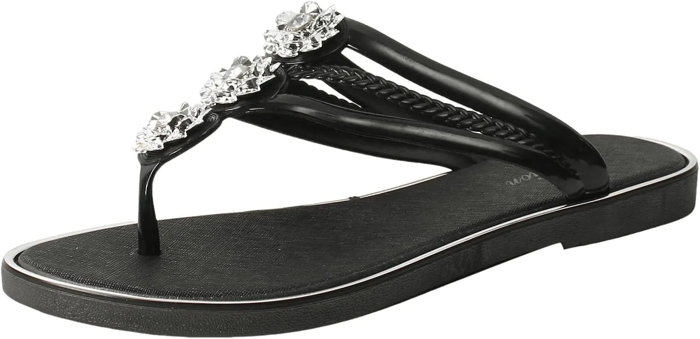 Sandals Womens Flip Flops for Women Dressy Rhinestone T-Strap Thong Sandals for Summers Dress Beach
