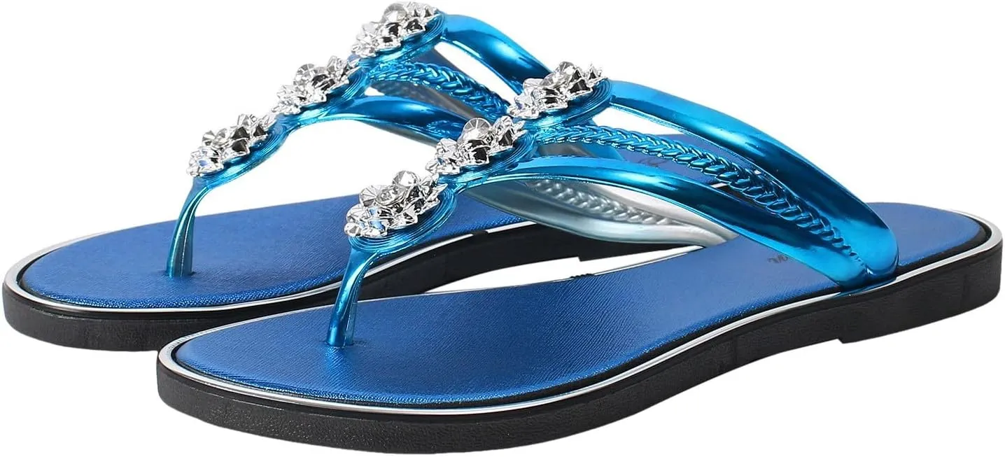Sandals Womens Flip Flops for Women Dressy Rhinestone T-Strap Thong Sandals for Summers Dress Beach