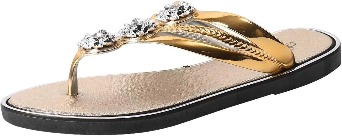 Sandals Womens Flip Flops for Women Dressy Rhinestone T-Strap Thong Sandals for Summers Dress Beach