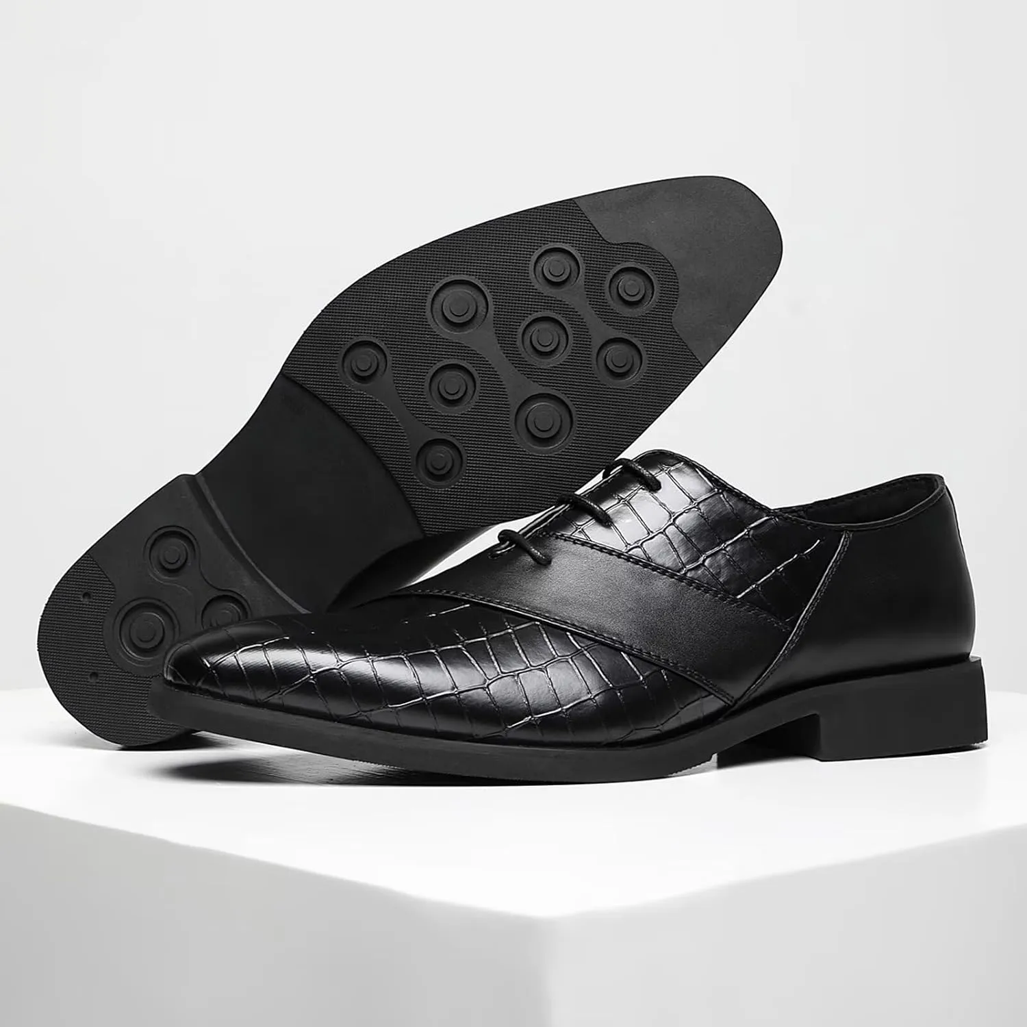 SANNAX Mens Oxfords Formal Lace Up Dress Shoes, Classic Business Casual Leather Shoes for Men