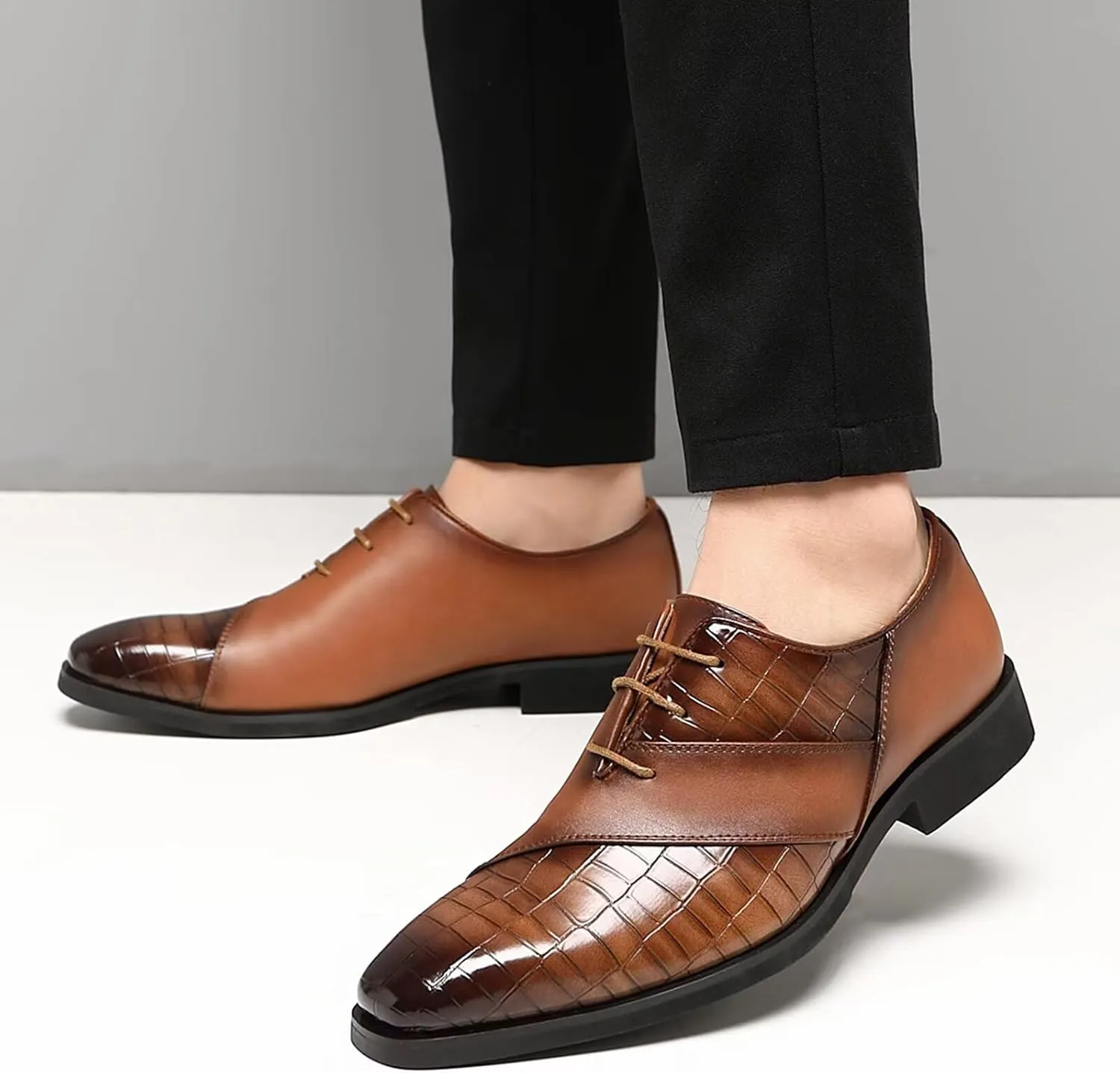SANNAX Mens Oxfords Formal Lace Up Dress Shoes, Classic Business Casual Leather Shoes for Men