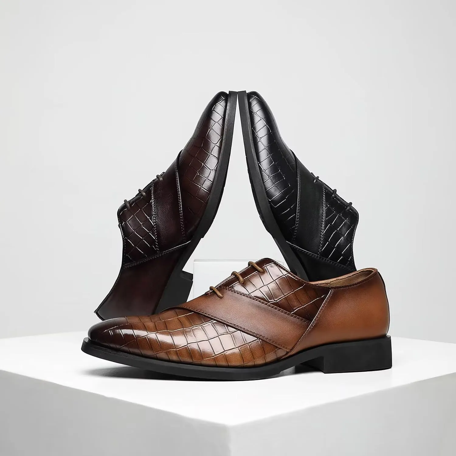 SANNAX Mens Oxfords Formal Lace Up Dress Shoes, Classic Business Casual Leather Shoes for Men