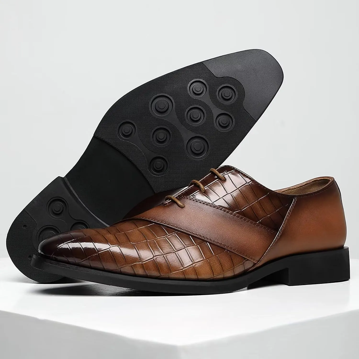 SANNAX Mens Oxfords Formal Lace Up Dress Shoes, Classic Business Casual Leather Shoes for Men