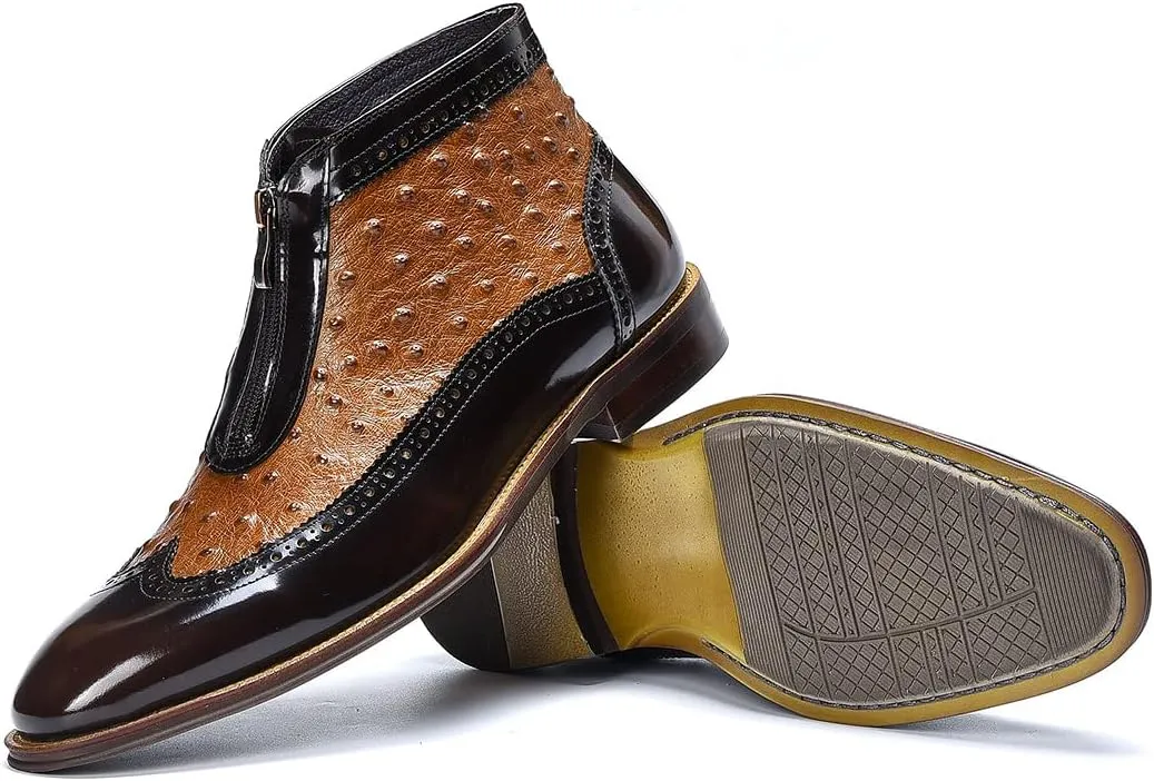 Santimon Chelsea Boots for Men Formal Dress Genuine Leather Zipper Ankle Boots Mens Fashion Business Casual Wedding Prom Tuxedo Comfortable Western Boots