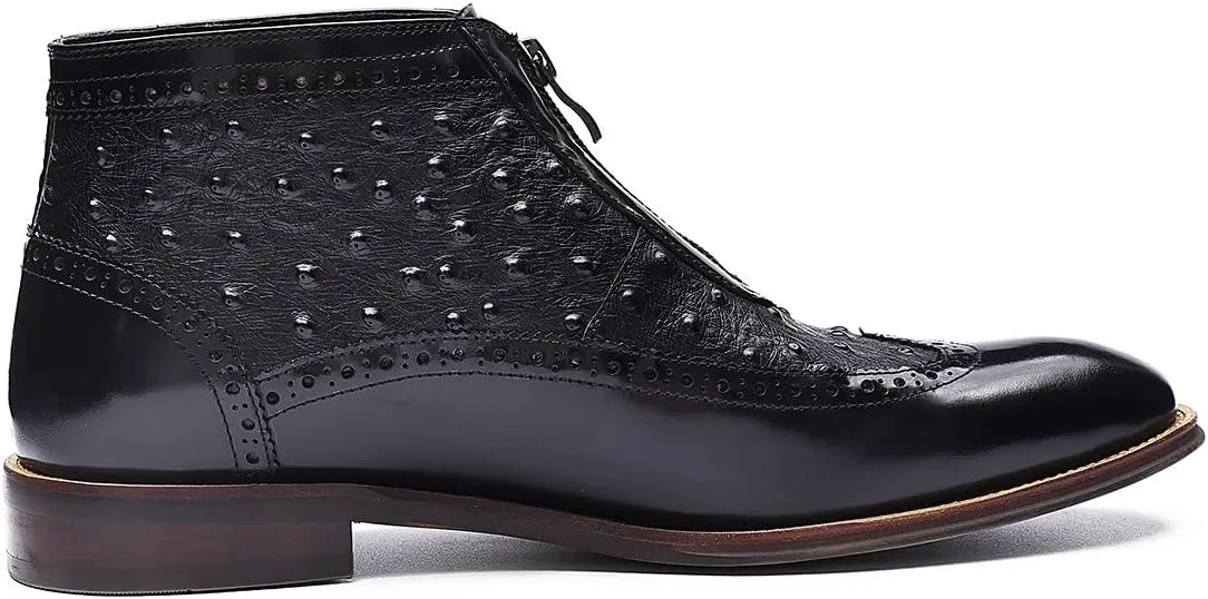 Santimon Chelsea Boots for Men Formal Dress Genuine Leather Zipper Ankle Boots Mens Fashion Business Casual Wedding Prom Tuxedo Comfortable Western Boots