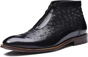 Santimon Chelsea Boots for Men Formal Dress Genuine Leather Zipper Ankle Boots Mens Fashion Business Casual Wedding Prom Tuxedo Comfortable Western Boots