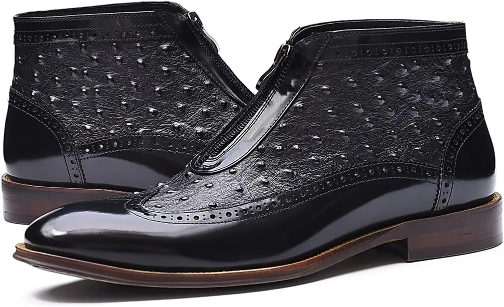 Santimon Chelsea Boots for Men Formal Dress Genuine Leather Zipper Ankle Boots Mens Fashion Business Casual Wedding Prom Tuxedo Comfortable Western Boots
