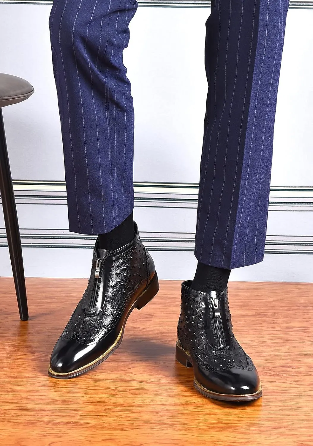 Santimon Chelsea Boots for Men Formal Dress Genuine Leather Zipper Ankle Boots Mens Fashion Business Casual Wedding Prom Tuxedo Comfortable Western Boots