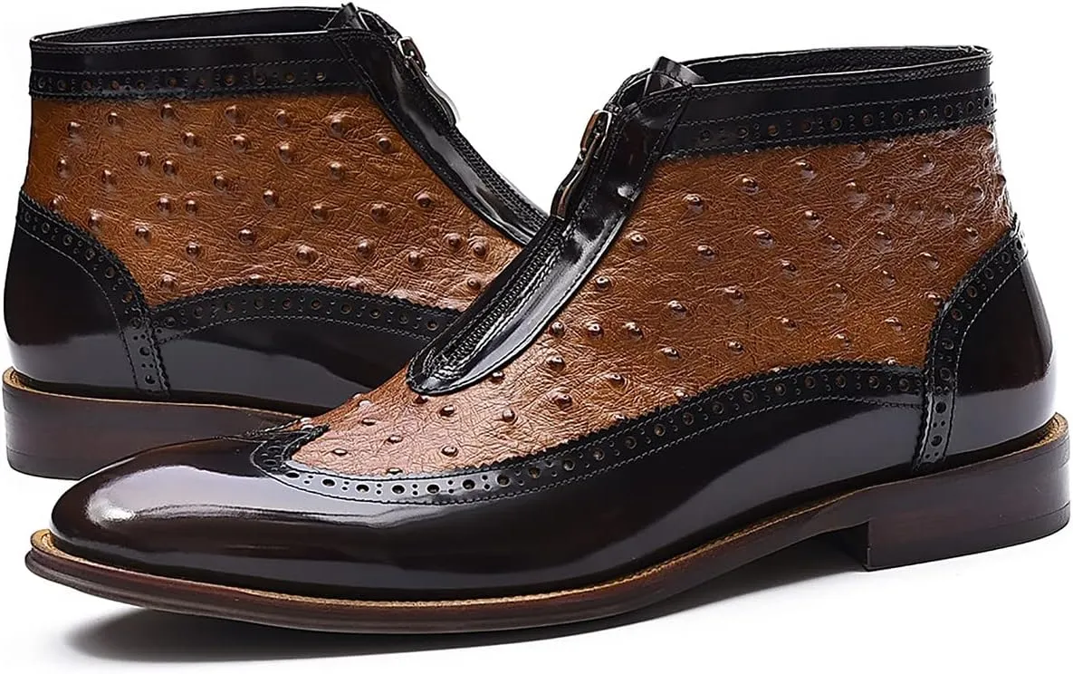 Santimon Chelsea Boots for Men Formal Dress Genuine Leather Zipper Ankle Boots Mens Fashion Business Casual Wedding Prom Tuxedo Comfortable Western Boots