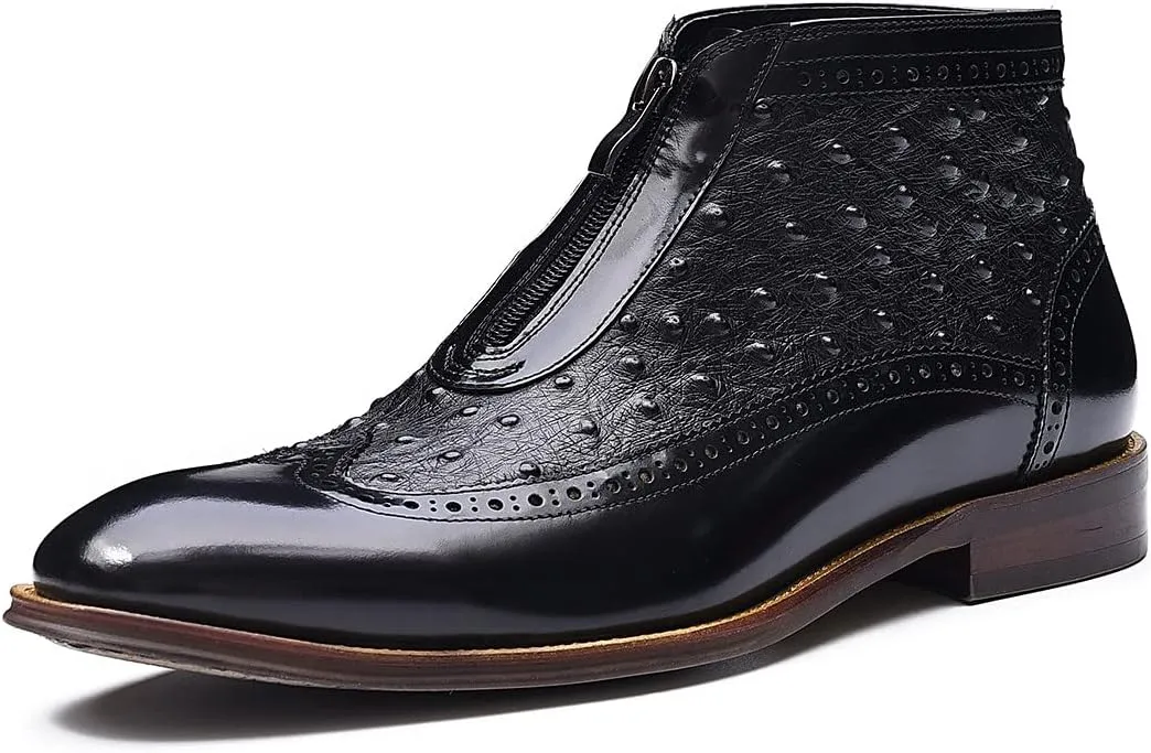 Santimon Chelsea Boots for Men Formal Dress Genuine Leather Zipper Ankle Boots Mens Fashion Business Casual Wedding Prom Tuxedo Comfortable Western Boots