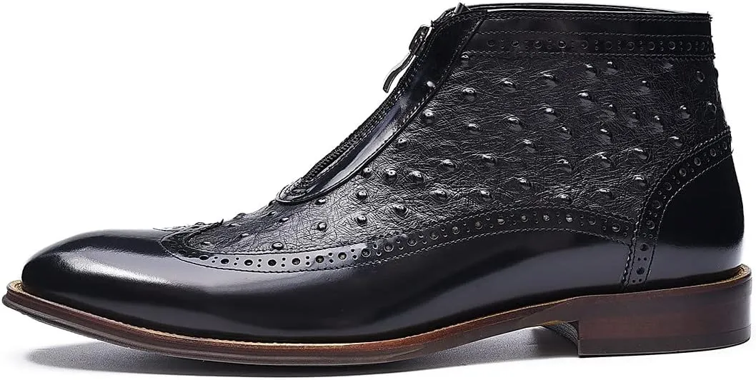 Santimon Chelsea Boots for Men Formal Dress Genuine Leather Zipper Ankle Boots Mens Fashion Business Casual Wedding Prom Tuxedo Comfortable Western Boots