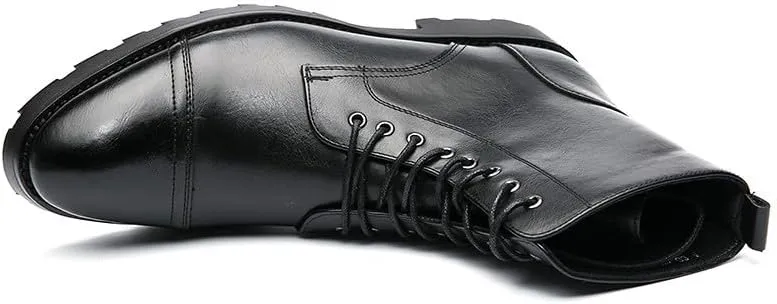 Santimon Leather Oxford Boots For Men Dress Lace-Up Combat Boots Cap Toe Classic Fashion Motorcycle Boots for Men