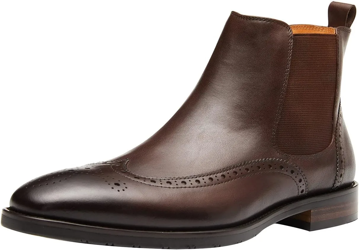 Santimon Men's Chelsea Boots Leather Formal Dress Boots For Men Business Casual Wingtip Ankle Boots