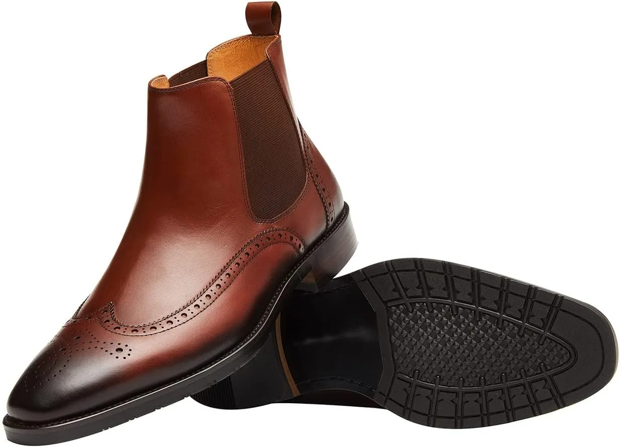 Santimon Men's Chelsea Boots Leather Formal Dress Boots For Men Business Casual Wingtip Ankle Boots