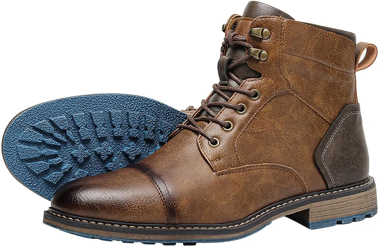 Santimon Men's Oxfords Boots Dress Casual Leather Motorcycle Boots Fashion Formal Tuxedo Ankle Work Boot for Men