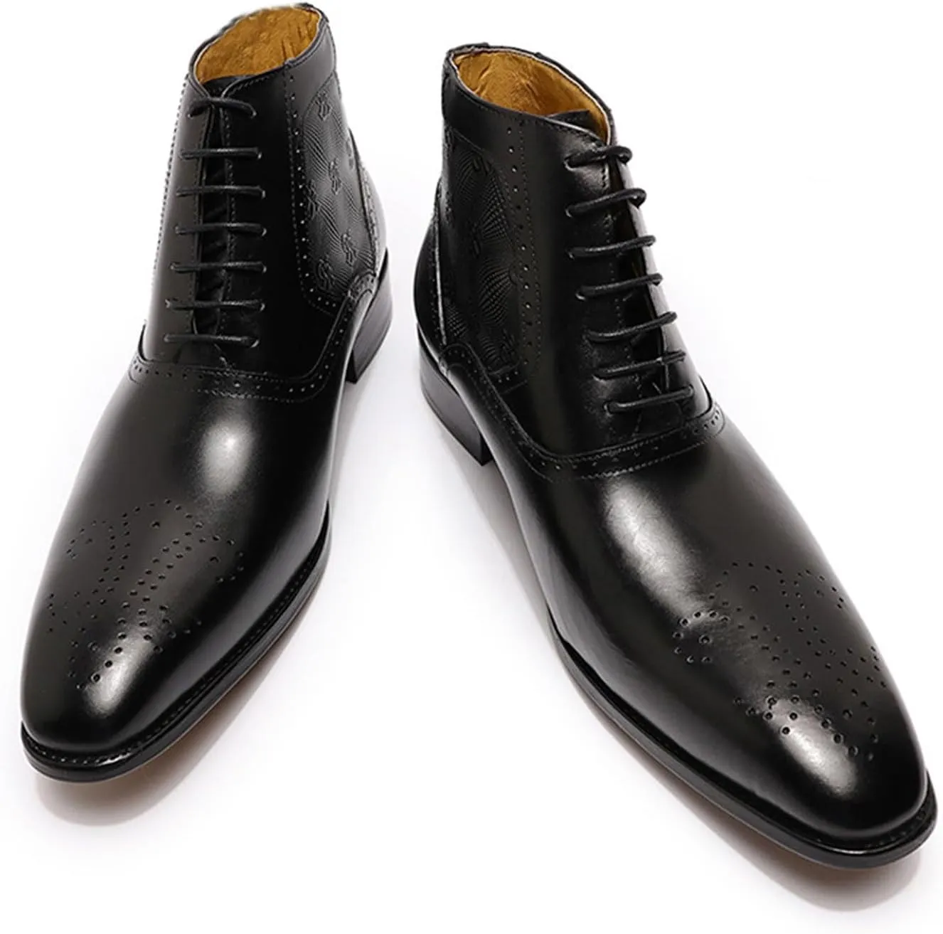 Santimon Mens Oxfords Boots Formal Dress Wingtip Brogues Ankle Boots Genuine Leather Lace Up Chelsea Boots Prom Wedding Business Casual Fashion Tuexdo Western Boots for Men