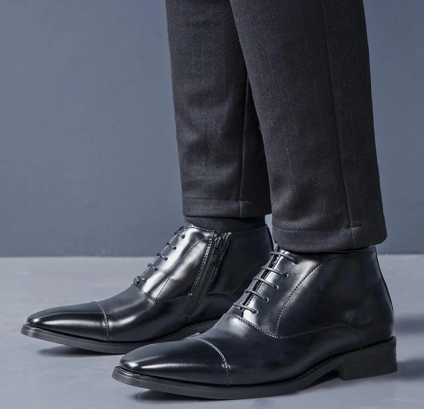 Santimon Motorcycle Boots For Men Formal Dress Black Boots Business Casual Men's Oxfords Zipper Ankle Boot