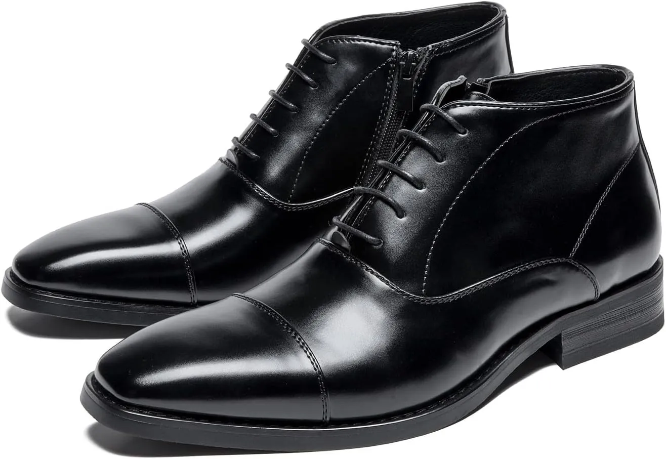 Santimon Motorcycle Boots For Men Formal Dress Black Boots Business Casual Men's Oxfords Zipper Ankle Boot