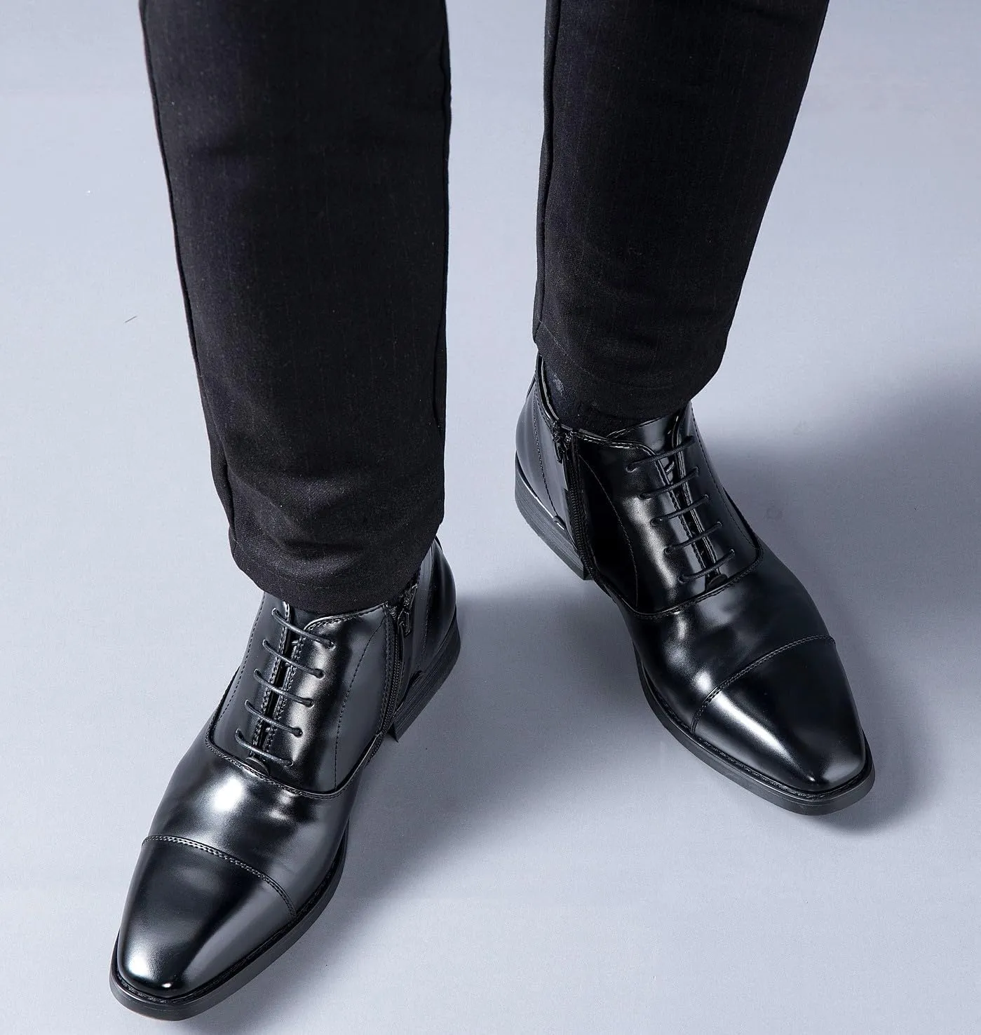 Santimon Motorcycle Boots For Men Formal Dress Black Boots Business Casual Men's Oxfords Zipper Ankle Boot