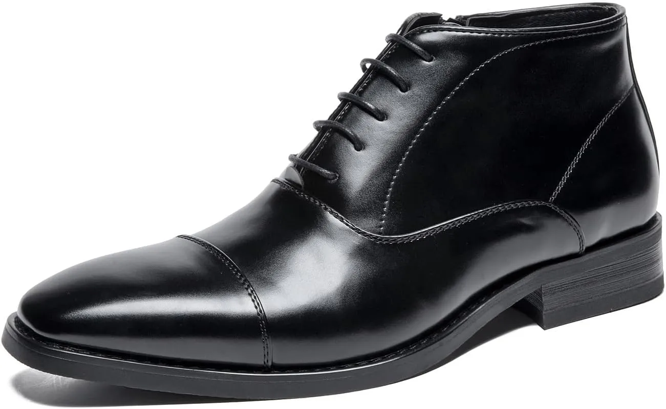 Santimon Motorcycle Boots For Men Formal Dress Black Boots Business Casual Men's Oxfords Zipper Ankle Boot