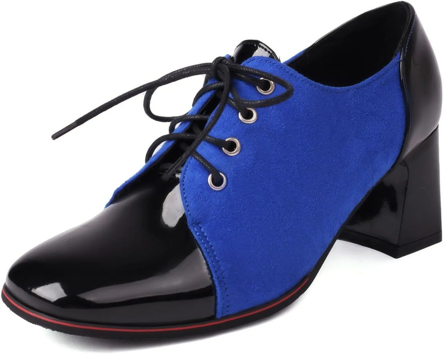 SHEMEE Women's Chunky Block Heels Oxfords Pumps Two Tone Retro Brogues Square Toe Patchwork Lace Up Saddles Shoes