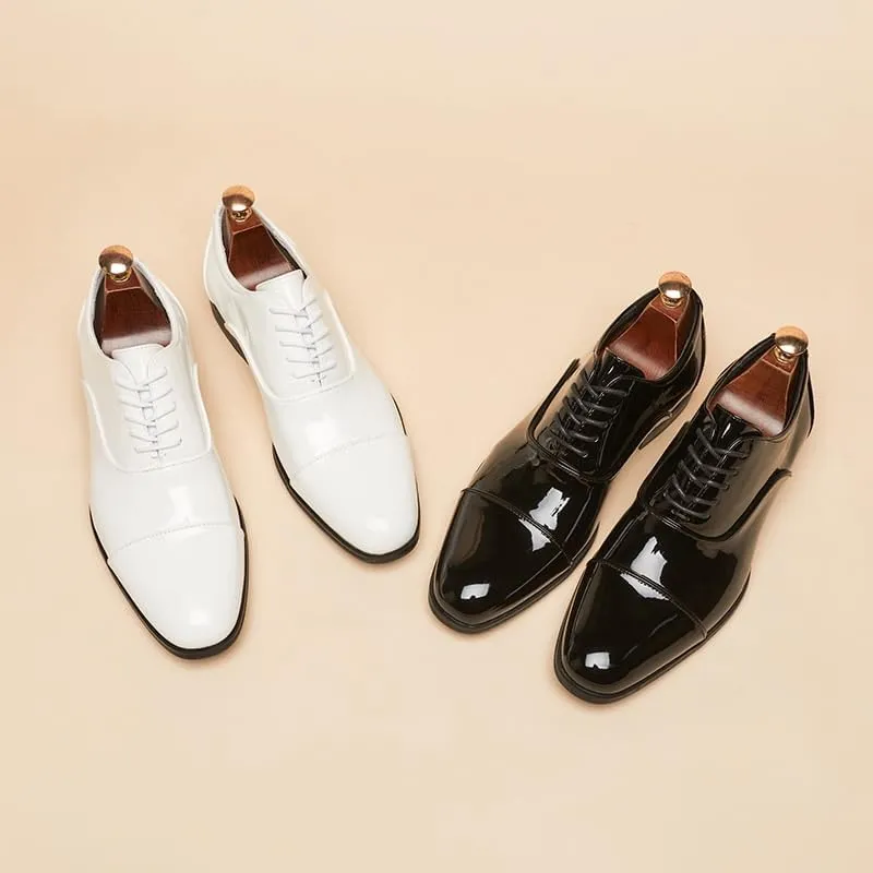 Shiny Design Non-Slip Soft Sole Business Office Leather Shoes lace-up Oxford Shoes Suitable for Weddings Black and White Wing Tips(D,9)