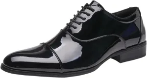 Shiny Design Non-Slip Soft Sole Business Office Leather Shoes lace-up Oxford Shoes Suitable for Weddings Black and White Wing Tips(D,9)