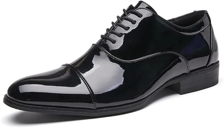 Shiny Design Non-Slip Soft Sole Business Office Leather Shoes lace-up Oxford Shoes Suitable for Weddings Black and White Wing Tips(D,9)