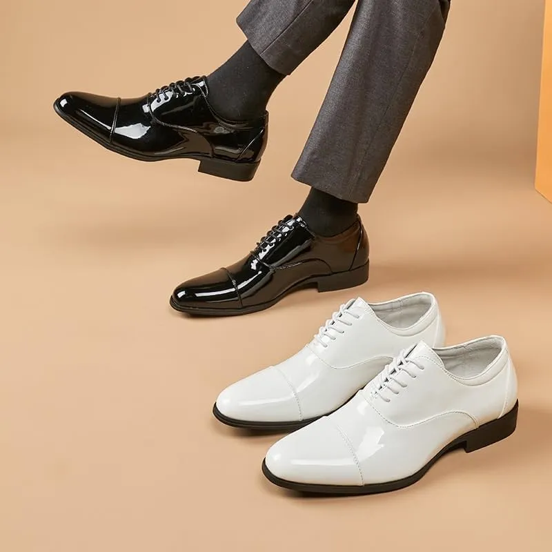 Shiny Design Non-Slip Soft Sole Business Office Leather Shoes lace-up Oxford Shoes Suitable for Weddings Black and White Wing Tips(D,9)