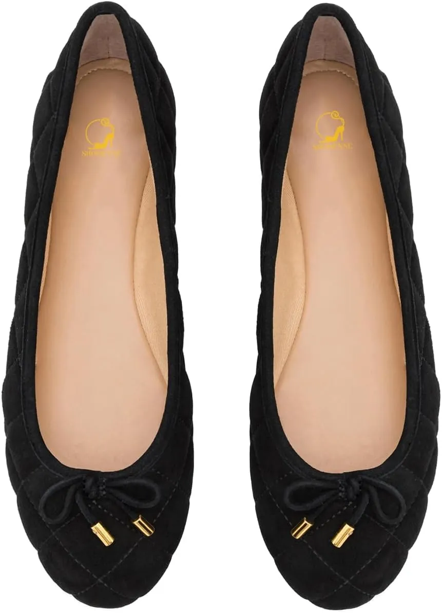 SHODENSE Women Bow Flats Suede Slip On Ballet Flats Round Closed Toe Quilted Ballerina Flats Comfort Flat Heel Dress Shoes Plaid Ladies Cute Elegant Casual Club Driver Flat Shoes Fall Daily 4-11 M US