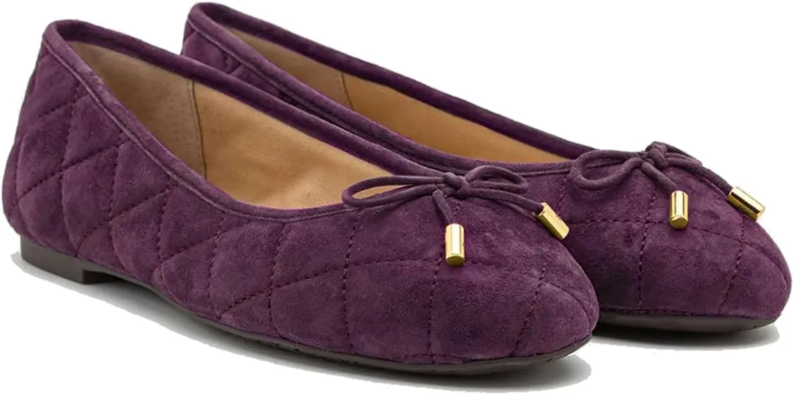 SHODENSE Women Bow Flats Suede Slip On Ballet Flats Round Closed Toe Quilted Ballerina Flats Comfort Flat Heel Dress Shoes Plaid Ladies Cute Elegant Casual Club Driver Flat Shoes Fall Daily 4-11 M US