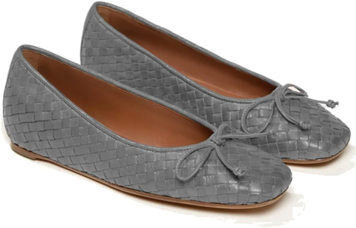 SHODENSE Women Flats Shoes Bow Square Closed Toe Ballet Flats Slip On Metallic Flat Shoe Matte Patent Leather Snakeskin Low Hidden Wedge Heel Office Work Shoes Driving Flats Church Club Fall 4-11 M US