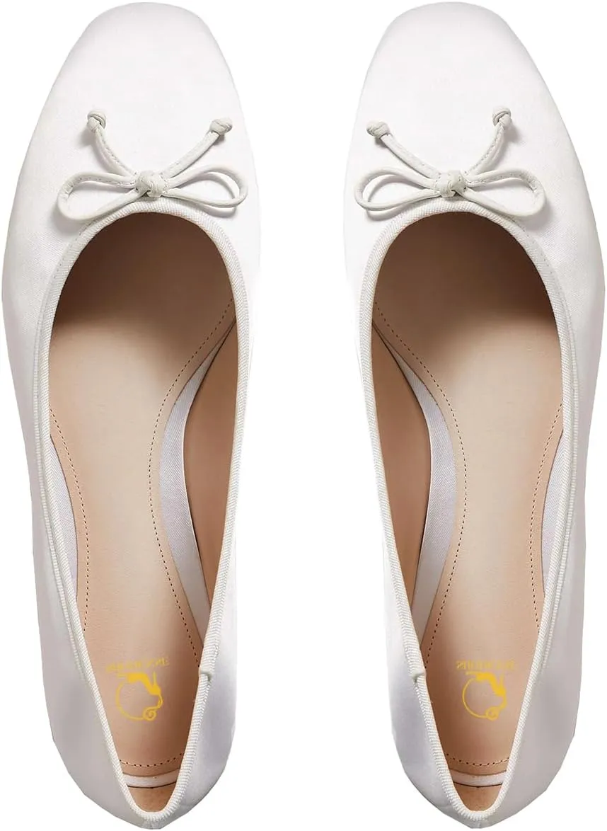 SHODENSE Women Satin Flats Shoes Bow Square Closed Toe Slip On Ballet Flats Slip On Comfortable Flat Heel Office Work Shoes Girls Driving Flats Club Church Spring Fall Dance Dress Flats 4-11 M US
