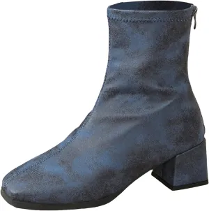 Short Boots for Women Low Heel Women Booties Women's Ankle Boots Square Toe Back Zipper Chunky Block Heel Short Booties
