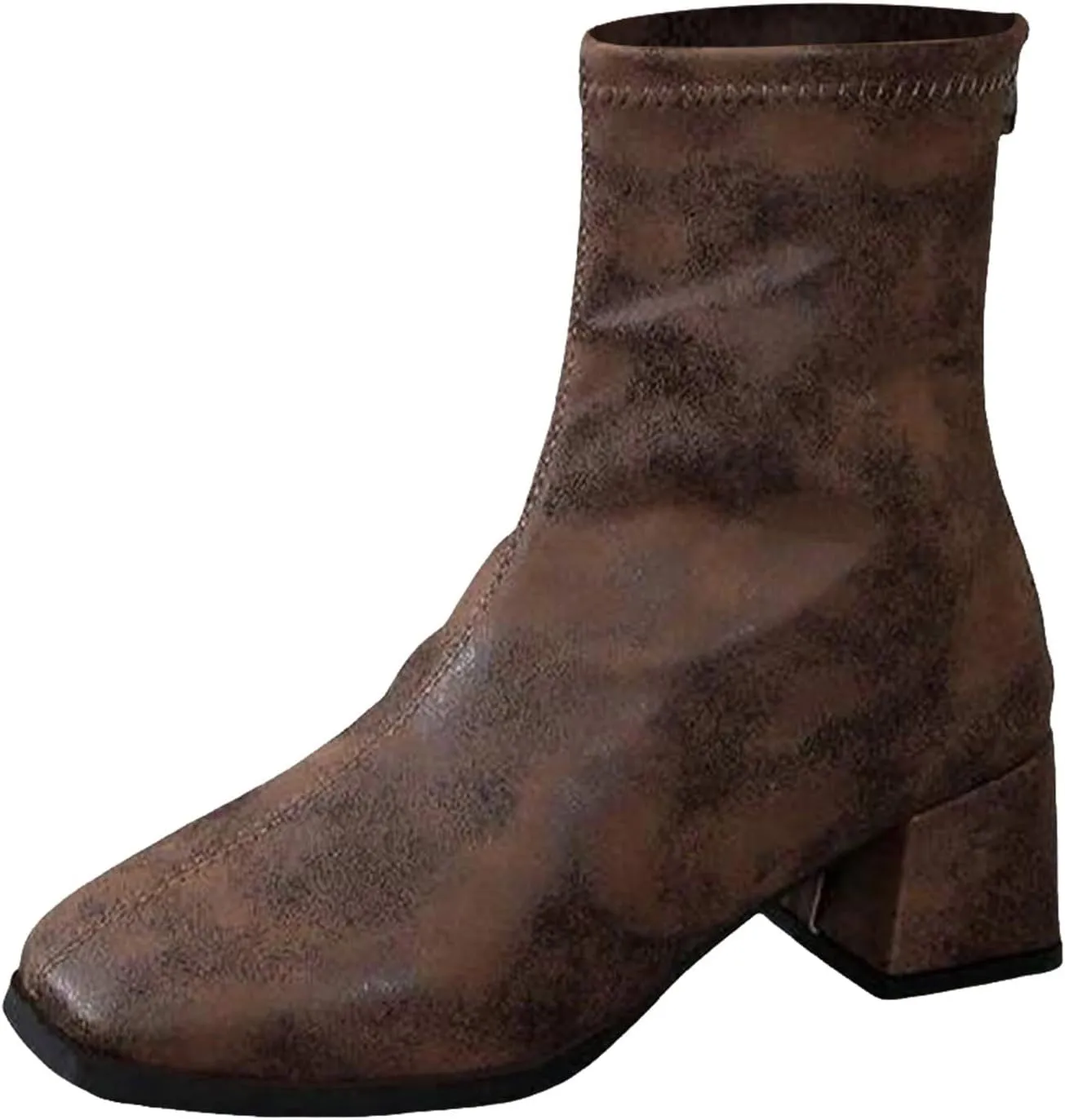 Short Boots for Women Low Heel Women Booties Women's Ankle Boots Square Toe Back Zipper Chunky Block Heel Short Booties