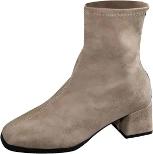 Short Boots for Women Low Heel Women Booties Women's Ankle Boots Square Toe Back Zipper Chunky Block Heel Short Booties