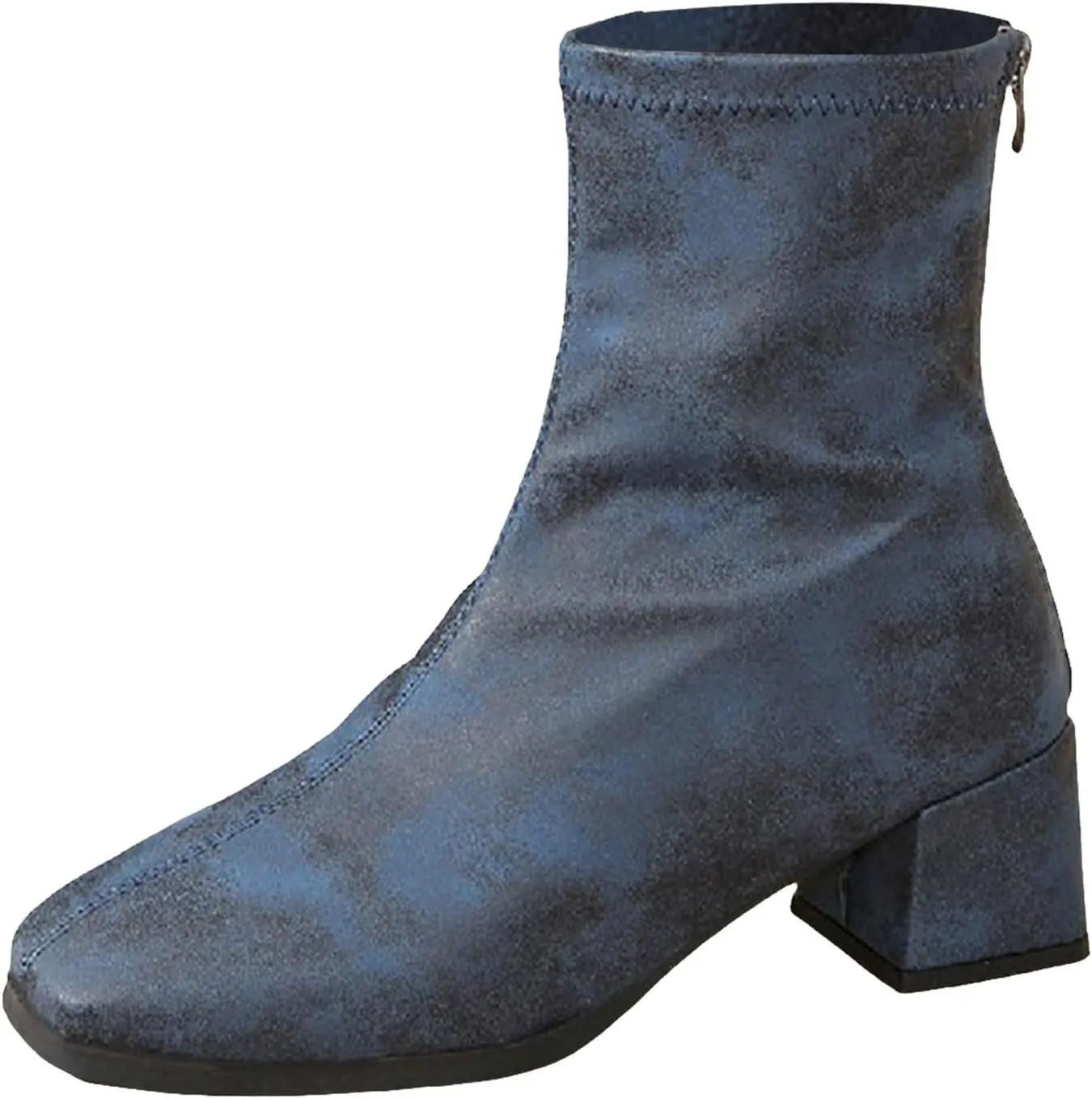 Short Boots for Women Low Heel Women Booties Women's Ankle Boots Square Toe Back Zipper Chunky Block Heel Short Booties