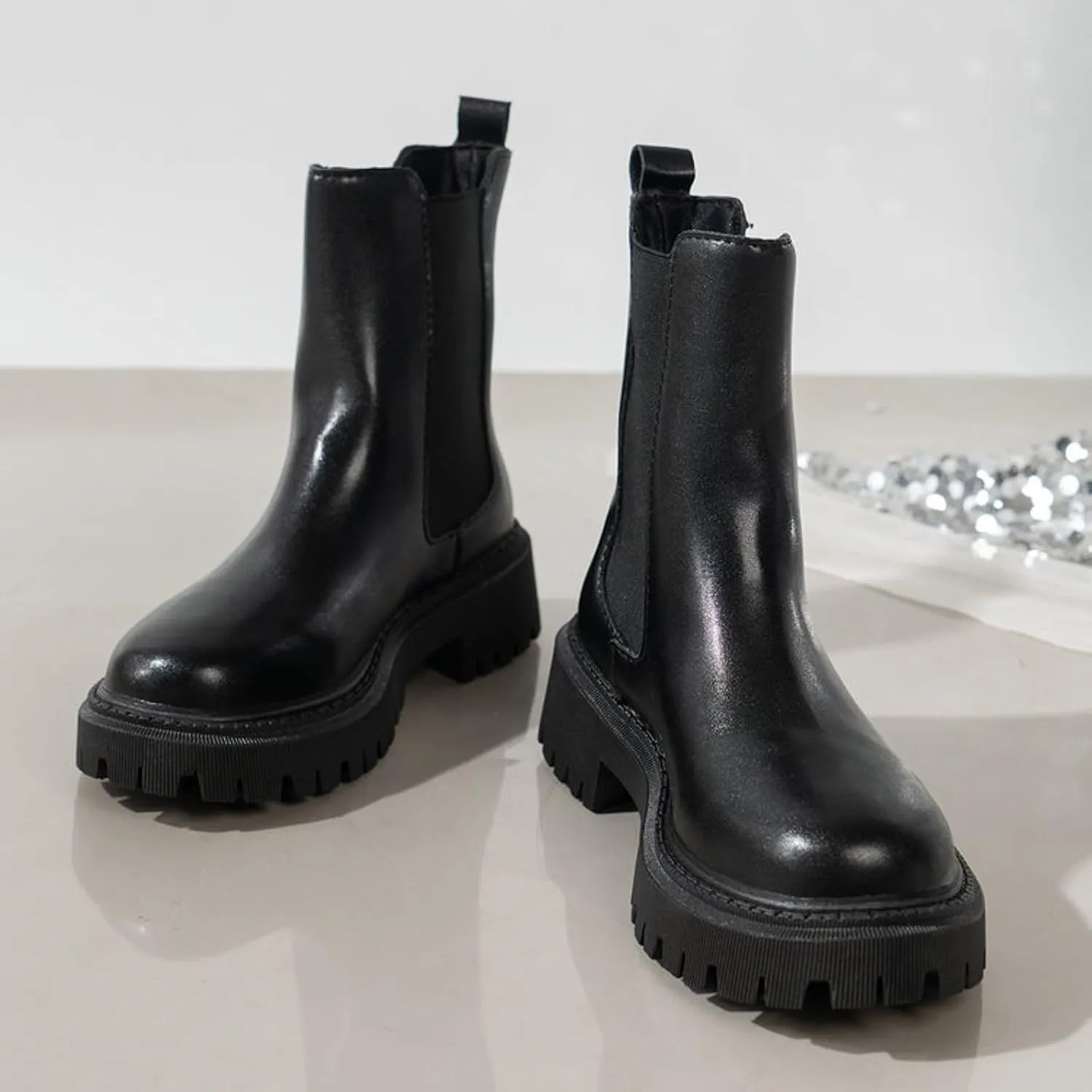 Short Boots for Women Low Heel Women's Boots Chunky Block Heel Slip On Ankle Booties with Elastic Short Boots 