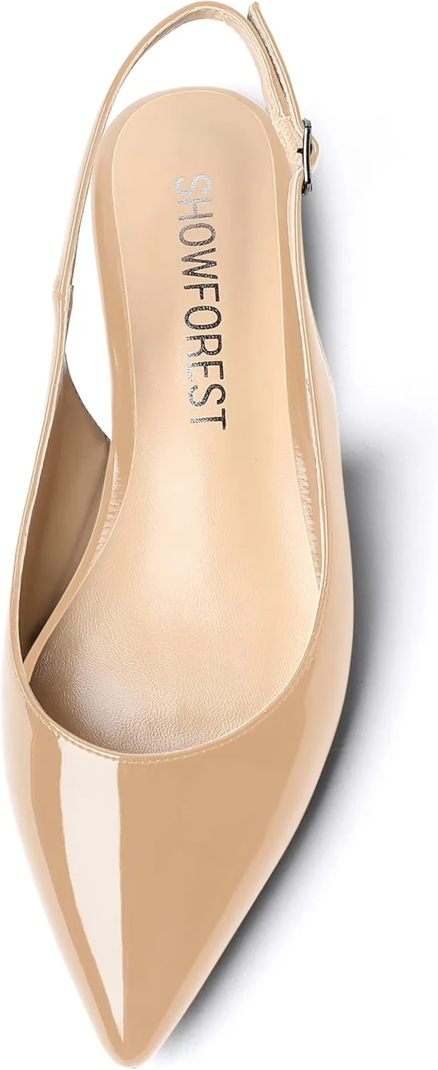 SHOWFOREST Women's Slingback Office Patent Pointed Toe Flats Sandals Casual Dress Shoes