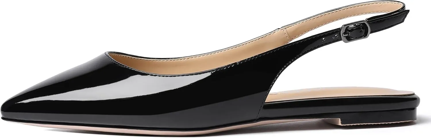 SHOWFOREST Women's Slingback Office Patent Pointed Toe Flats Sandals Casual Dress Shoes