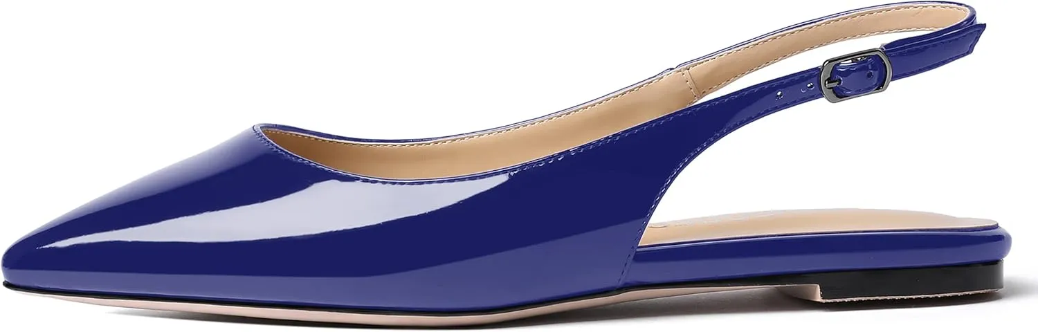 SHOWFOREST Women's Slingback Office Patent Pointed Toe Flats Sandals Casual Dress Shoes