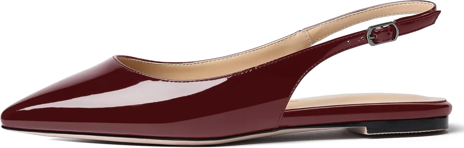 SHOWFOREST Women's Slingback Office Patent Pointed Toe Flats Sandals Casual Dress Shoes